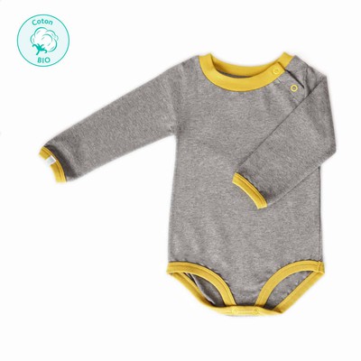 Body bébé marches longues coton bio “Froguinette” jaune moutarde