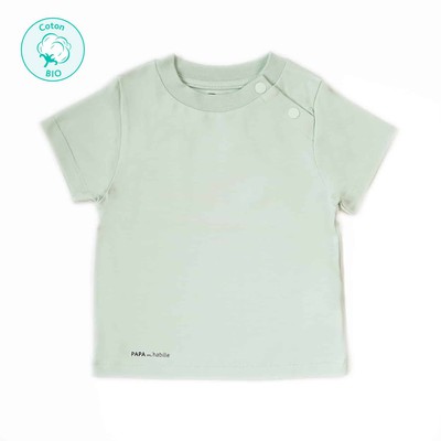 Tshirt bébé manches courtes coton bio Oeko-tex "Coco" vert d'eau