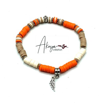 Bracelet Collection «HAMABE _ NI » Orange, Beige & Ecru. Fabriqué en France