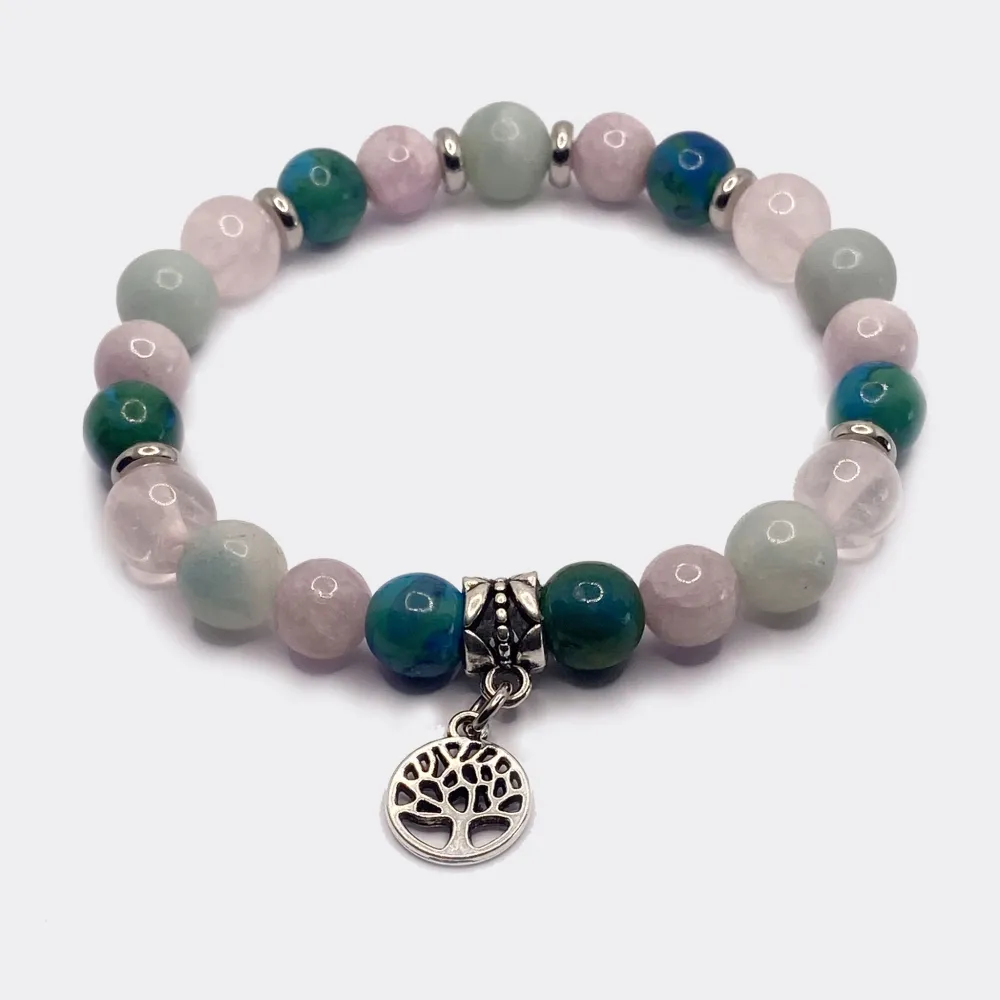 Bracelet quartz rose et chrysocolle pierres naturelles "Tendresse" 