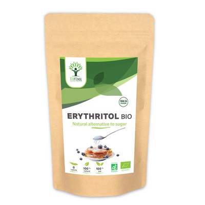 Erythritol Bio - Bioptimal - Zéro Sucre Zéro Calorie - Poudre d'Erythritol - Fort Pouvoir Sucrant - Alternative Naturelle - Pâtisserie Boisson Chaude - Conditionné en France - Certifié Ecocert - 150g