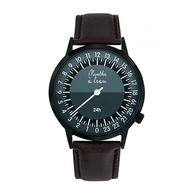 Montre homme made in france, la 24 heures, cuir marron, 183