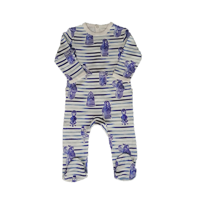 Pyjama 1 pièce enfant unisexe imprimé marinière 100% coton GOTS