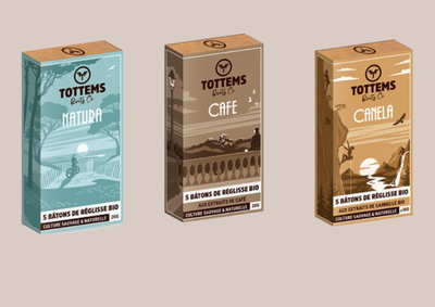 Pack 3 boites de 5 bâtons de réglisse nature café cannelle , Tottems