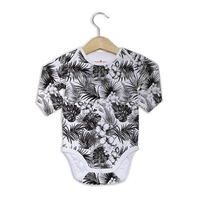 Body bébé 100% coton GOTS "Tropical Black White" manches longues