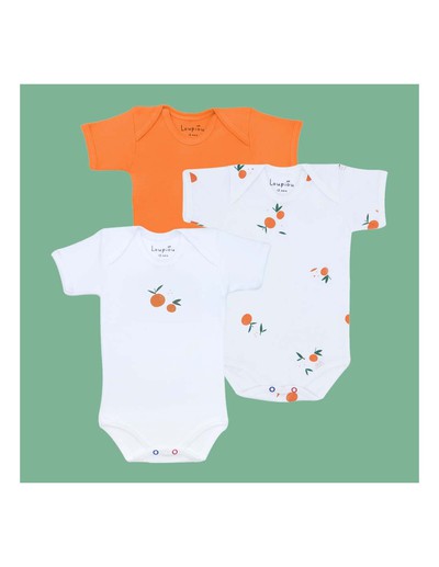 La Box Oranges 3 body manches courtes 100% coton oeko tex