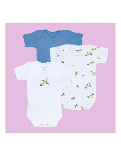 La Box Citrons 3 body mixte manches courtes 100% coton oeko tex