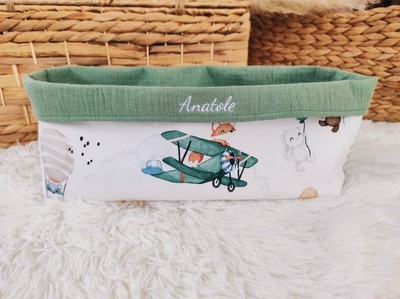Panière de rangement avec prénom brodé "Aventure" coton lavé