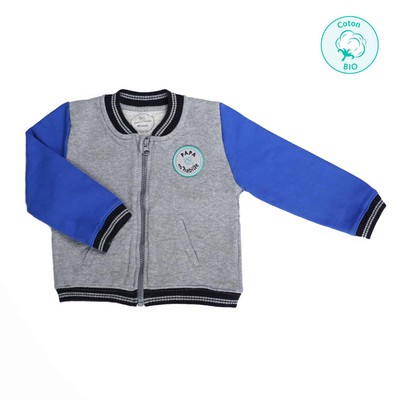 Teddy sweatshirt enfant 100% coton bio "Tchouk" gris et bleu cobalt