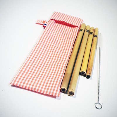 4 Pailles en bambou pour enfants et adultes avec pochette en coton biologique