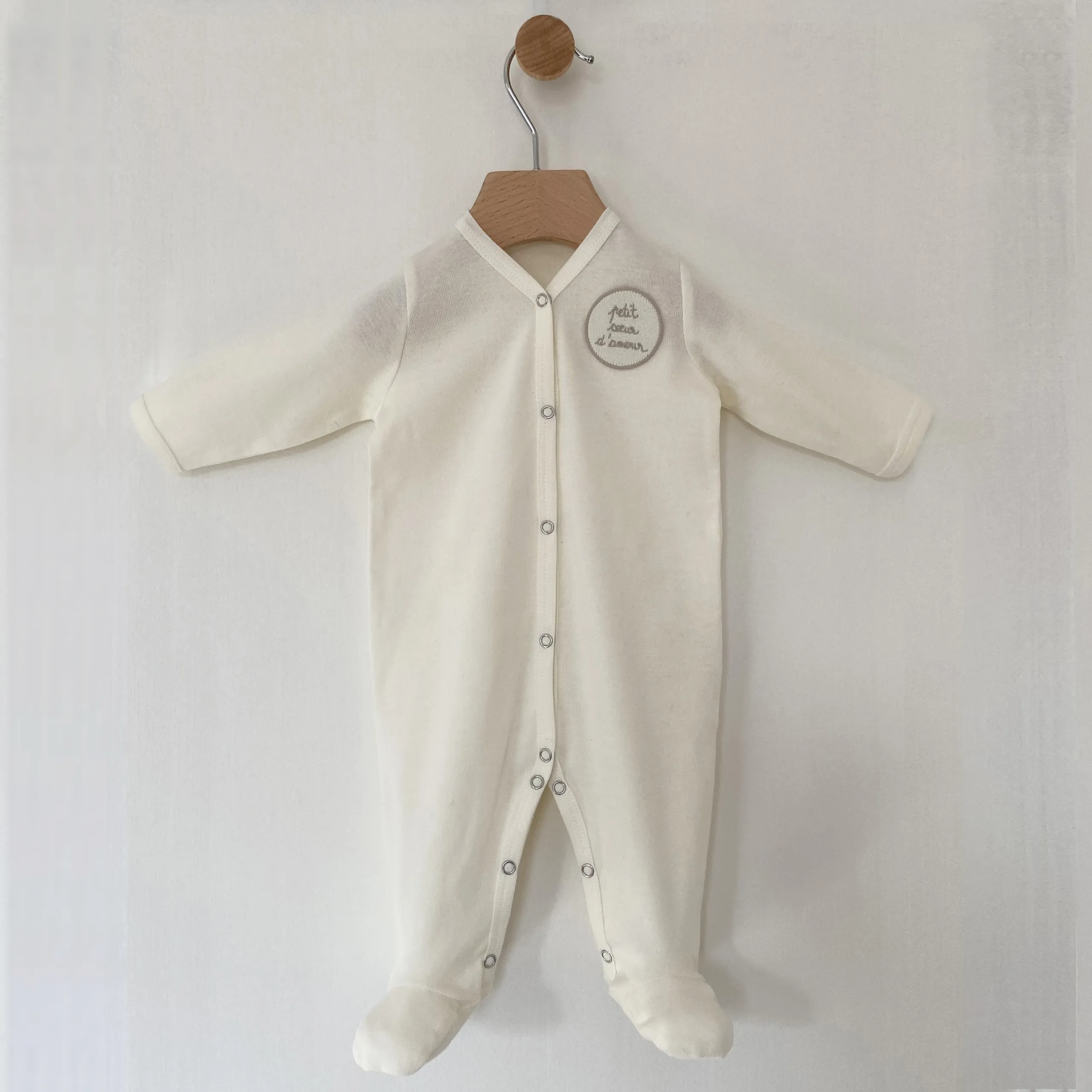 Pyjama brodé bébé en coton bio, fabriqué en France, Aiméodore