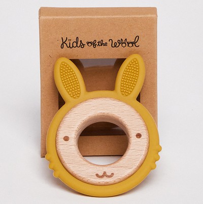 Anneau de dentition en silicone et bois pour bébé, modèle Lapin, Kids of the Wool