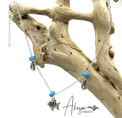 Bracelet de cheville, Collection « ASHIKUI  » thème Mer, Bleu, fabriqué en france