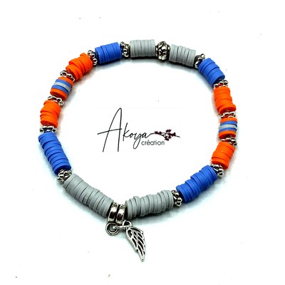 Bracelet Collection «HAMABE _ NI » Bleu, Gris & Orange. Fabriqué en France