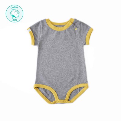 Body bébé marches courtes coton bio “Pirouette” jaune moutarde