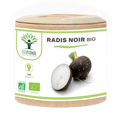 Radis Noir Bio - Bioptimal - Complément Alimentaire - Dépuratif Naturel Détox Foie Digestion - 100% Pur - Élimine les toxines - 300 mg/Gélule - Fabriqué en France - Certifié Ecocert - 60 gélules